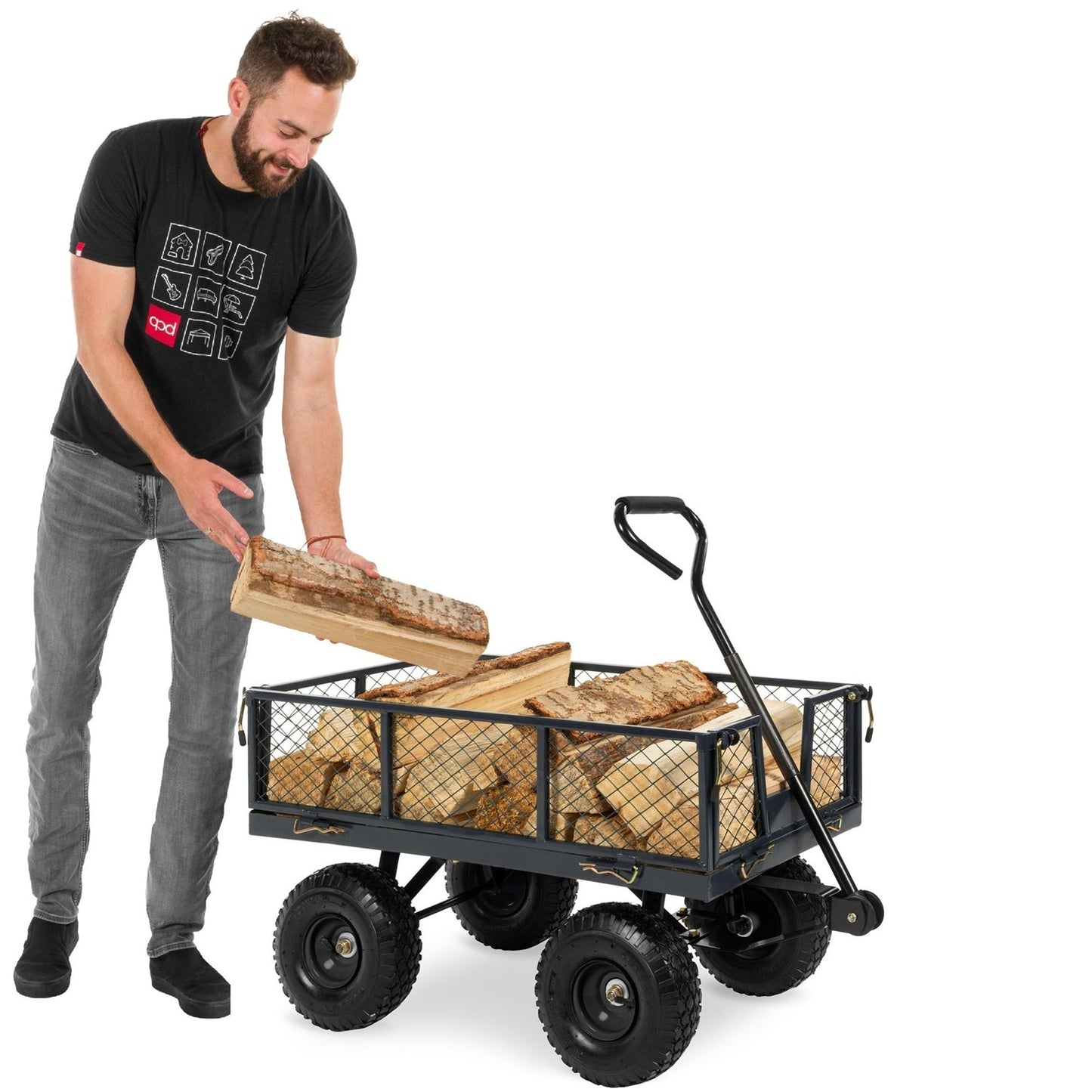 Heavy Duty Grey Steel Garden Utility Cart Wagon with Removable Sides LuxuryLifeWay Online Store