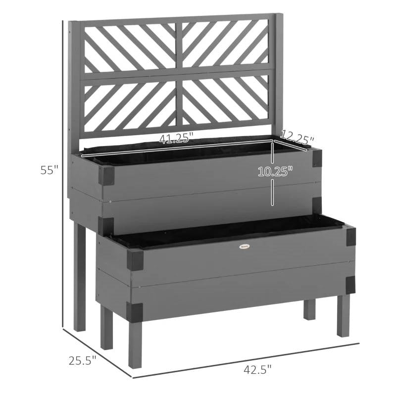 2 Tier Self Draining Grey Wood Raised Garden Bed Planter Box with Trellis LuxuryLifeWay Online Store