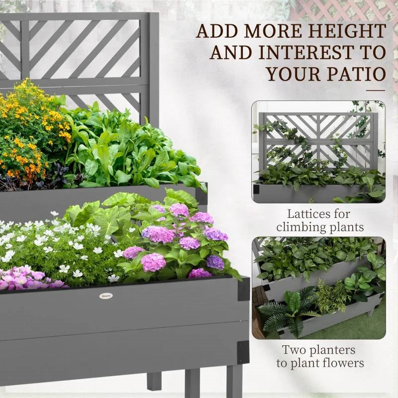 2 Tier Self Draining Grey Wood Raised Garden Bed Planter Box with Trellis LuxuryLifeWay Online Store
