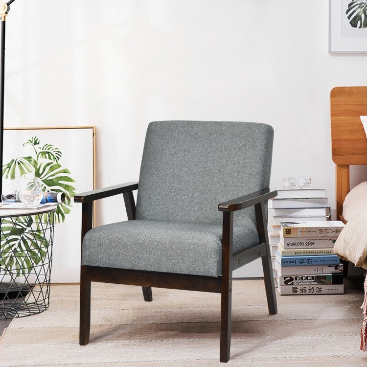 Retro Modern Classic Grey Linen Wide Accent Chair with Espresso Wood Frame LuxuryLifeWay Online Store