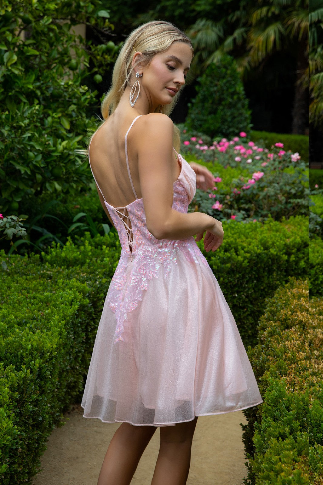 Sheer Bodice Glitter Print Embellished Spaghetti Strap Homecoming Dress LuxuryLifeWay Online Store