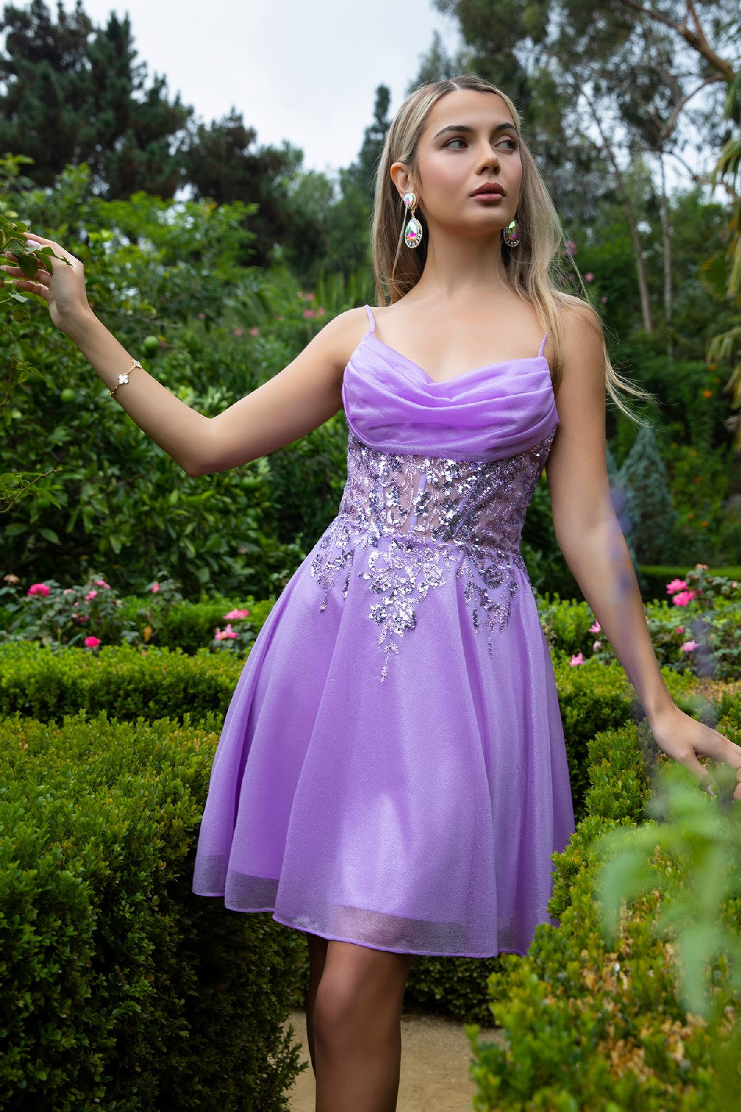 Sheer Bodice Glitter Print Embellished Spaghetti Strap Homecoming Dress LuxuryLifeWay Online Store