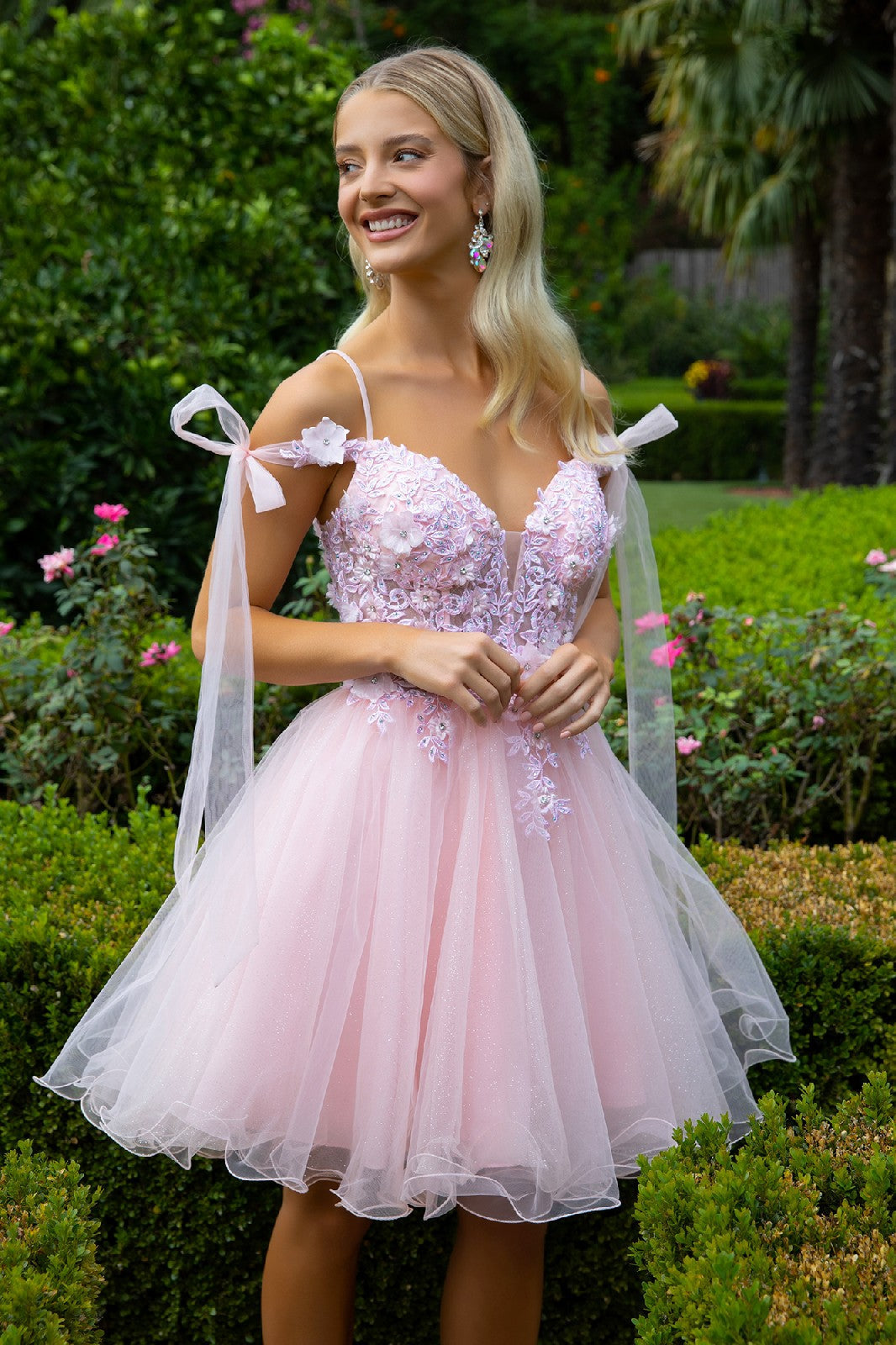 3D Flower and Embroidery Embellished Glitter Mesh Homecoming Dress w/ Lace-Up Back LuxuryLifeWay Online Store