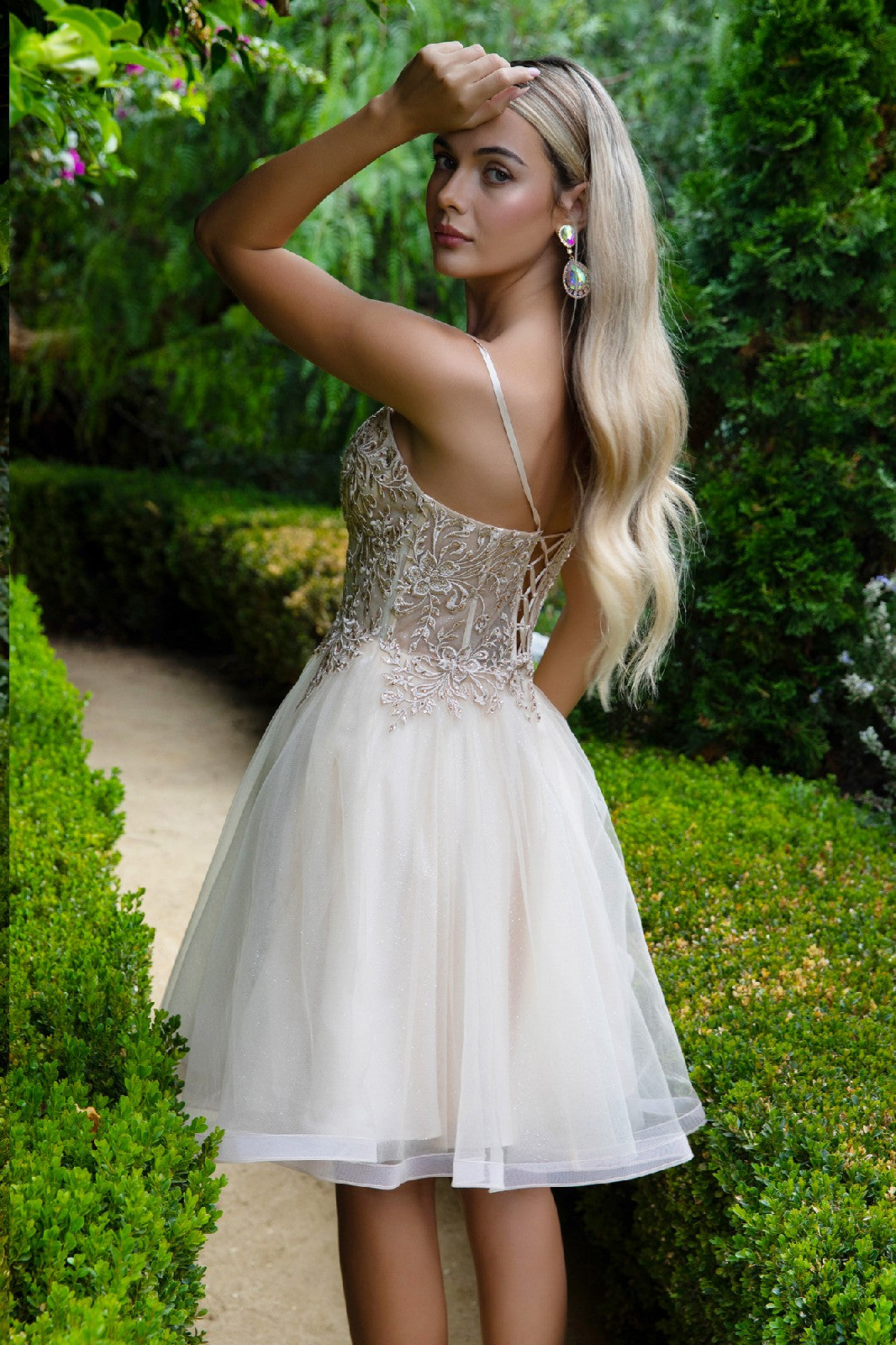 Floral Embroidery Embellished Glitter Mesh Sweetheart Neckline A-Line Homecoming Dress LuxuryLifeWay Online Store