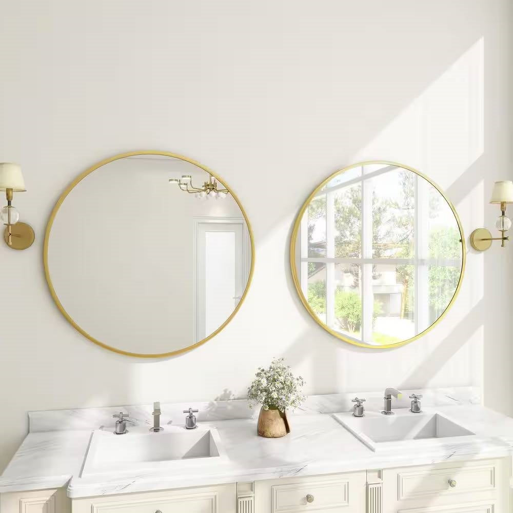 Round 24-inch Circular Bathroom Wall Mirror with Gold Frame LuxuryLifeWay Online Store