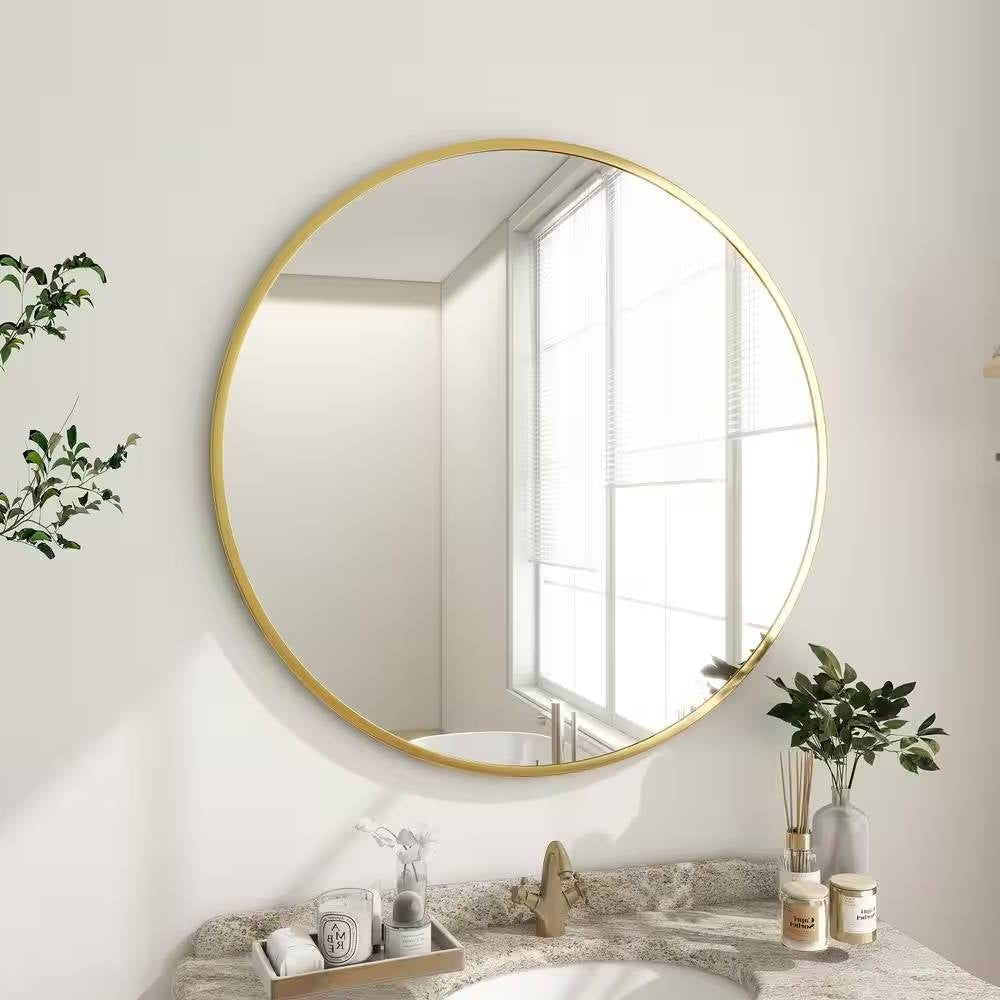 Round 24-inch Circular Bathroom Wall Mirror with Gold Frame LuxuryLifeWay Online Store