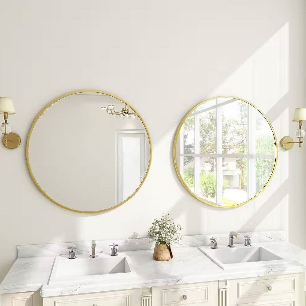 Round 24-inch Circular Bathroom Wall Mirror with Gold Frame LuxuryLifeWay Online Store