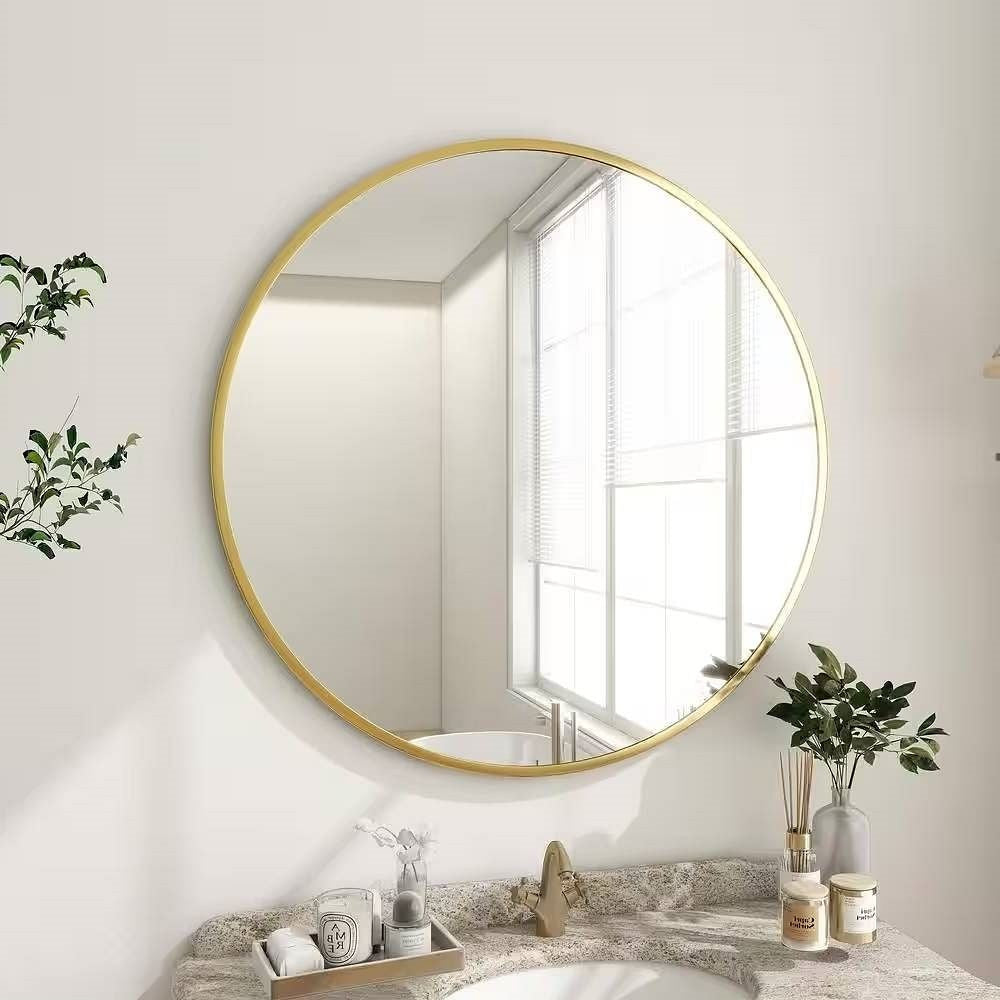 Round 24-inch Circular Bathroom Wall Mirror with Gold Frame LuxuryLifeWay Online Store