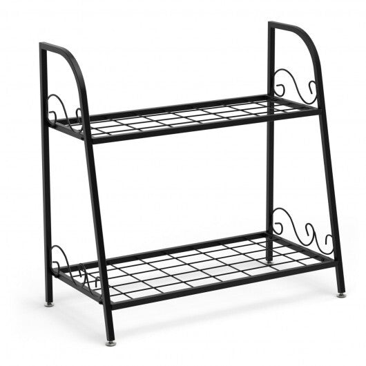 2-tier Patio Metal Plant Stand - Color: Black - Size: 2-Tier LuxuryLifeWay Online Store