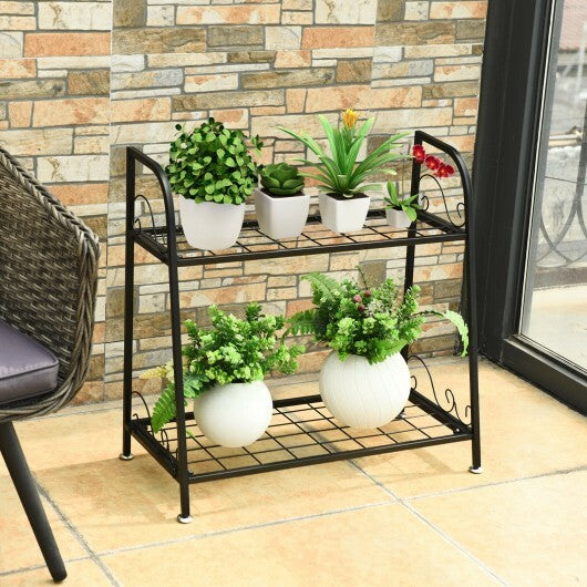 2-tier Patio Metal Plant Stand - Color: Black - Size: 2-Tier LuxuryLifeWay Online Store