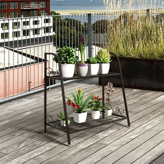 2-tier Patio Metal Plant Stand - Color: Black - Size: 2-Tier LuxuryLifeWay Online Store