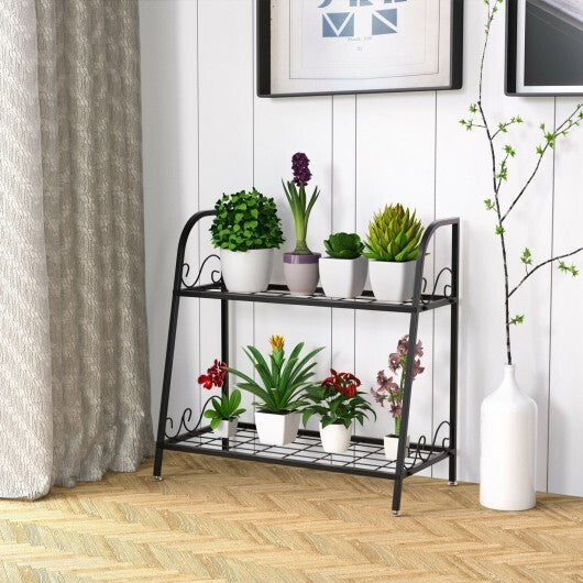 2-tier Patio Metal Plant Stand - Color: Black - Size: 2-Tier LuxuryLifeWay Online Store