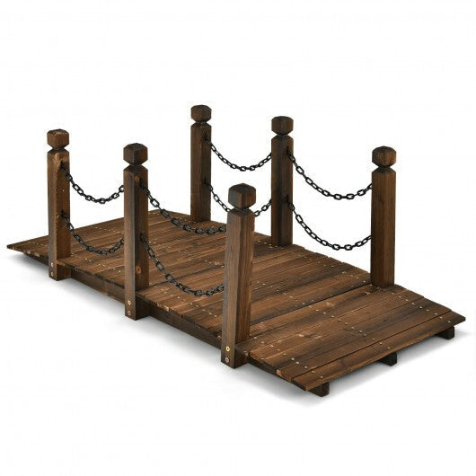 5 Feet Wooden Garden Bridge Arc Footbridge Stained Finish Walkway with Safety Rails LuxuryLifeWay Online Store