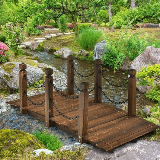 5 Feet Wooden Garden Bridge Arc Footbridge Stained Finish Walkway with Safety Rails LuxuryLifeWay Online Store