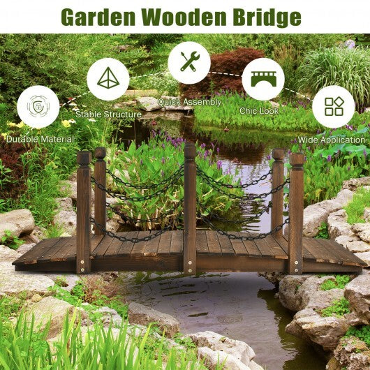 5 Feet Wooden Garden Bridge Arc Footbridge Stained Finish Walkway with Safety Rails LuxuryLifeWay Online Store
