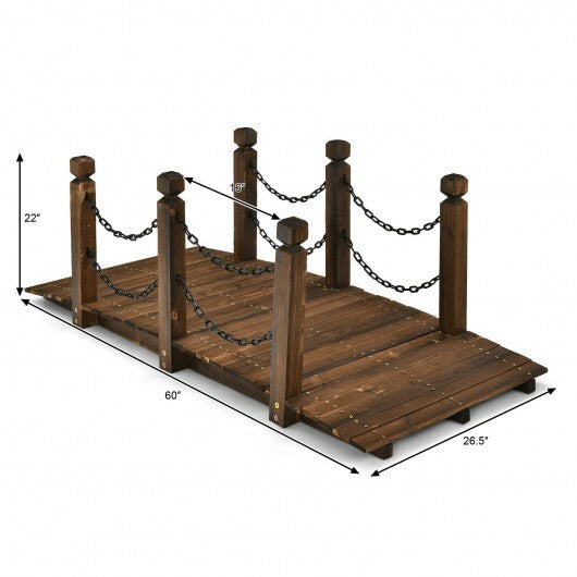 5 Feet Wooden Garden Bridge Arc Footbridge Stained Finish Walkway with Safety Rails LuxuryLifeWay Online Store