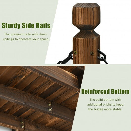 5 Feet Wooden Garden Bridge Arc Footbridge Stained Finish Walkway with Safety Rails LuxuryLifeWay Online Store