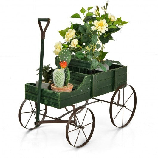 Wooden Wagon Plant Bed With Wheel for Garden Yard-Green - Color: Green LuxuryLifeWay Online Store