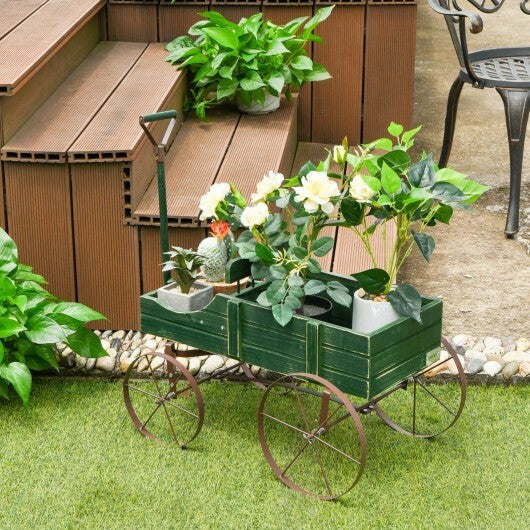 Wooden Wagon Plant Bed With Wheel for Garden Yard-Green - Color: Green LuxuryLifeWay Online Store