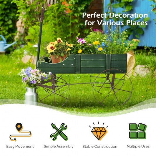 Wooden Wagon Plant Bed With Wheel for Garden Yard-Green - Color: Green LuxuryLifeWay Online Store