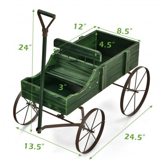 Wooden Wagon Plant Bed With Wheel for Garden Yard-Green - Color: Green LuxuryLifeWay Online Store