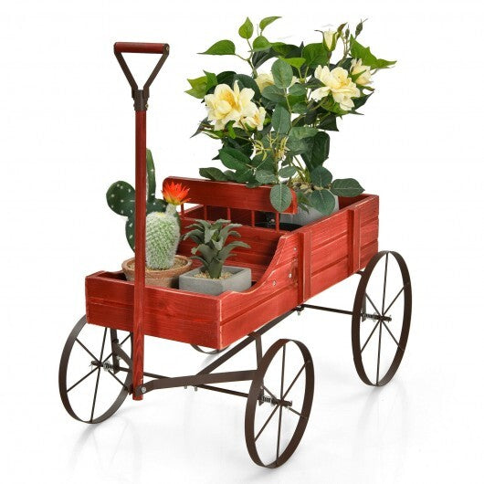 Wooden Wagon Plant Bed With Wheel for Garden Yard-Red - Color: Red LuxuryLifeWay Online Store