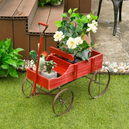 Wooden Wagon Plant Bed With Wheel for Garden Yard-Red - Color: Red LuxuryLifeWay Online Store