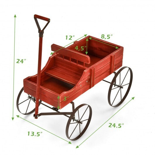 Wooden Wagon Plant Bed With Wheel for Garden Yard-Red - Color: Red LuxuryLifeWay Online Store
