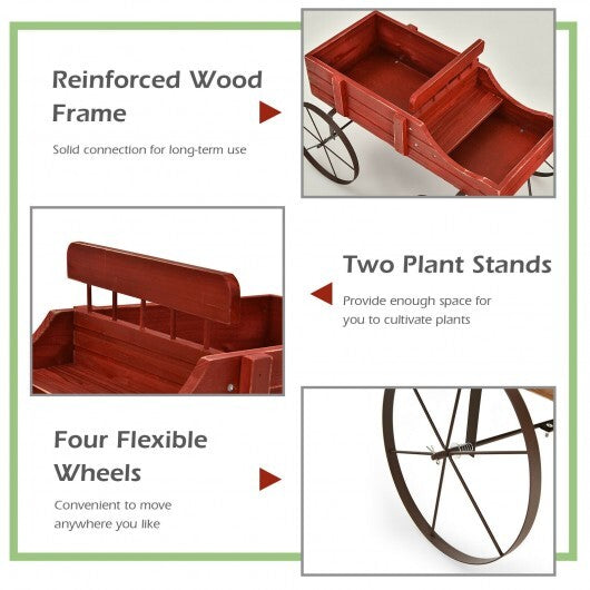 Wooden Wagon Plant Bed With Wheel for Garden Yard-Red - Color: Red LuxuryLifeWay Online Store