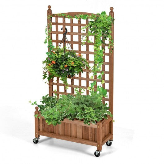 50 Inch Wood Planter Box with Trellis Mobile Raised Bed for Climbing Plant LuxuryLifeWay Online Store