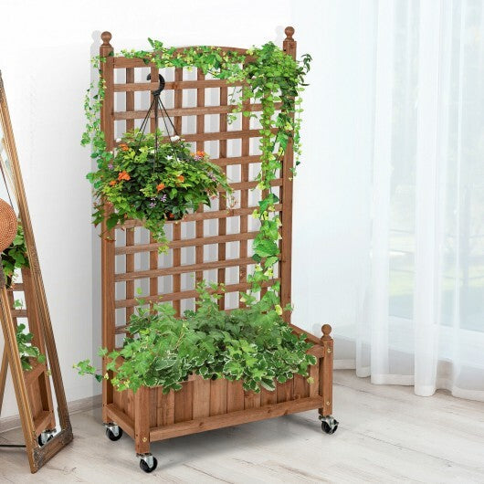 50 Inch Wood Planter Box with Trellis Mobile Raised Bed for Climbing Plant LuxuryLifeWay Online Store