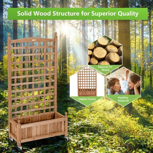 50 Inch Wood Planter Box with Trellis Mobile Raised Bed for Climbing Plant LuxuryLifeWay Online Store