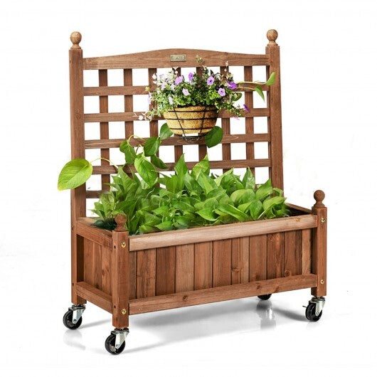 32in Wood Planter Box with Trellis Mobile Raised Bed for Climbing Plant - Color: Brown LuxuryLifeWay Online Store