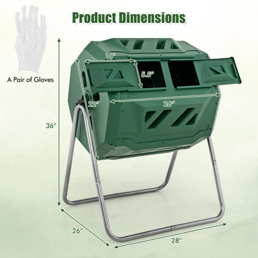 43 Gallon Composting Tumbler Compost Bin with Dual Rotating Chamber