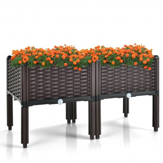 2 Set Elevated Plastic Raised Garden Bed Planter Kit for Flower Vegetable Grow-Brown - Color: Brown LuxuryLifeWay Online Store