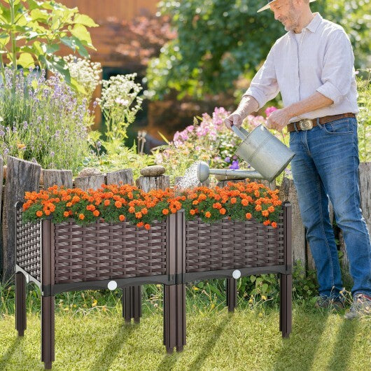 2 Set Elevated Plastic Raised Garden Bed Planter Kit for Flower Vegetable Grow-Brown - Color: Brown LuxuryLifeWay Online Store