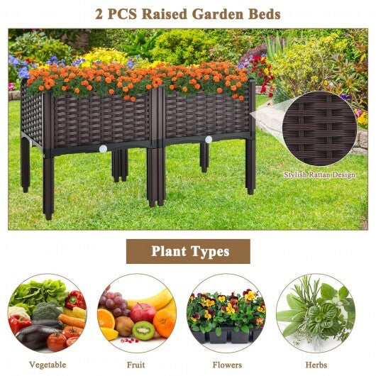2 Set Elevated Plastic Raised Garden Bed Planter Kit for Flower Vegetable Grow-Brown - Color: Brown LuxuryLifeWay Online Store
