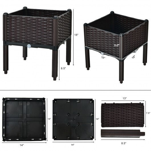 2 Set Elevated Plastic Raised Garden Bed Planter Kit for Flower Vegetable Grow-Brown - Color: Brown LuxuryLifeWay Online Store