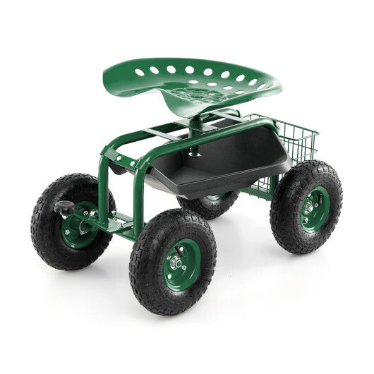 4-Wheel Rolling Garden Cart Work Seat-Blue LuxuryLifeWay Online Store
