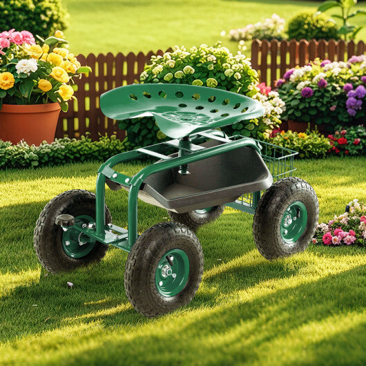 4-Wheel Rolling Garden Cart Work Seat-Blue LuxuryLifeWay Online Store