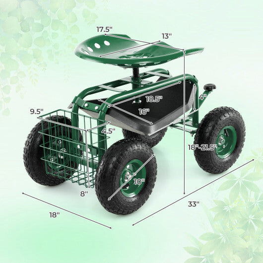 4-Wheel Rolling Garden Cart Work Seat-Blue LuxuryLifeWay Online Store