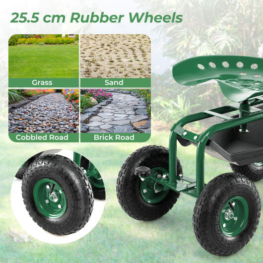4-Wheel Rolling Garden Cart Work Seat-Blue LuxuryLifeWay Online Store