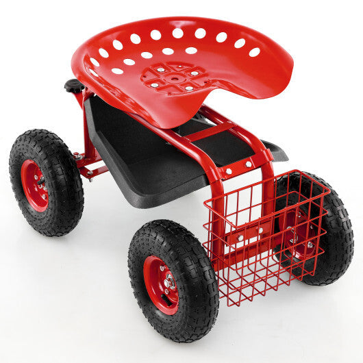 4-Wheel Rolling Garden Cart Work Seat-Blue LuxuryLifeWay Online Store