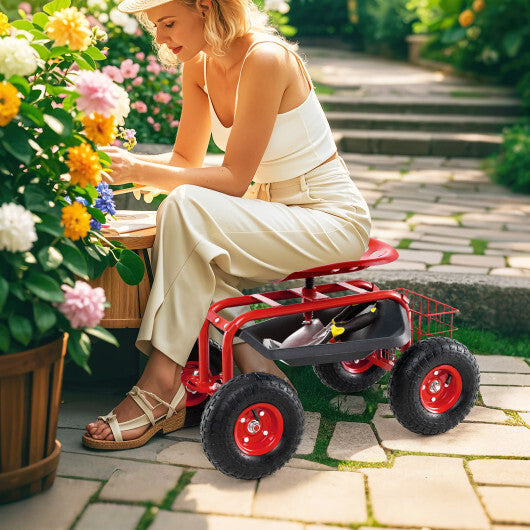 4-Wheel Rolling Garden Cart Work Seat-Blue LuxuryLifeWay Online Store