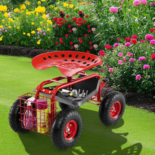 4-Wheel Rolling Garden Cart Work Seat-Blue LuxuryLifeWay Online Store