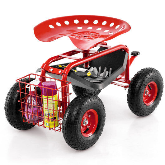 4-Wheel Rolling Garden Cart Work Seat-Blue LuxuryLifeWay Online Store