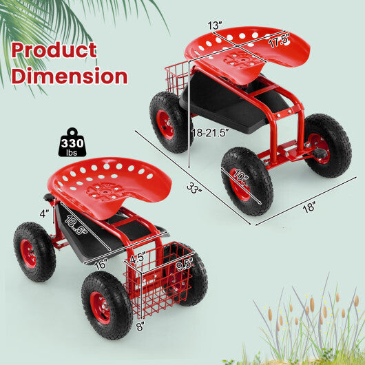 4-Wheel Rolling Garden Cart Work Seat-Blue LuxuryLifeWay Online Store