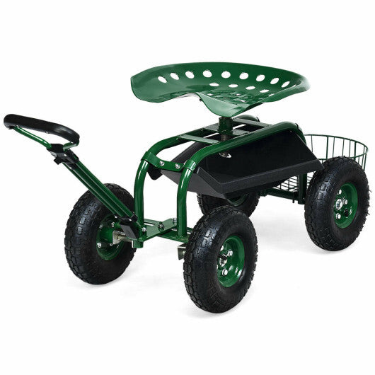 Heavy Duty Garden Cart with Tool Tray and 360 Swivel Seat-Green LuxuryLifeWay Online Store