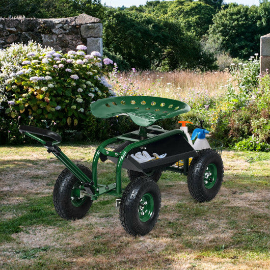 Heavy Duty Garden Cart with Tool Tray and 360 Swivel Seat-Green LuxuryLifeWay Online Store