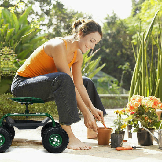 Heavy Duty Garden Cart with Tool Tray and 360 Swivel Seat-Green LuxuryLifeWay Online Store
